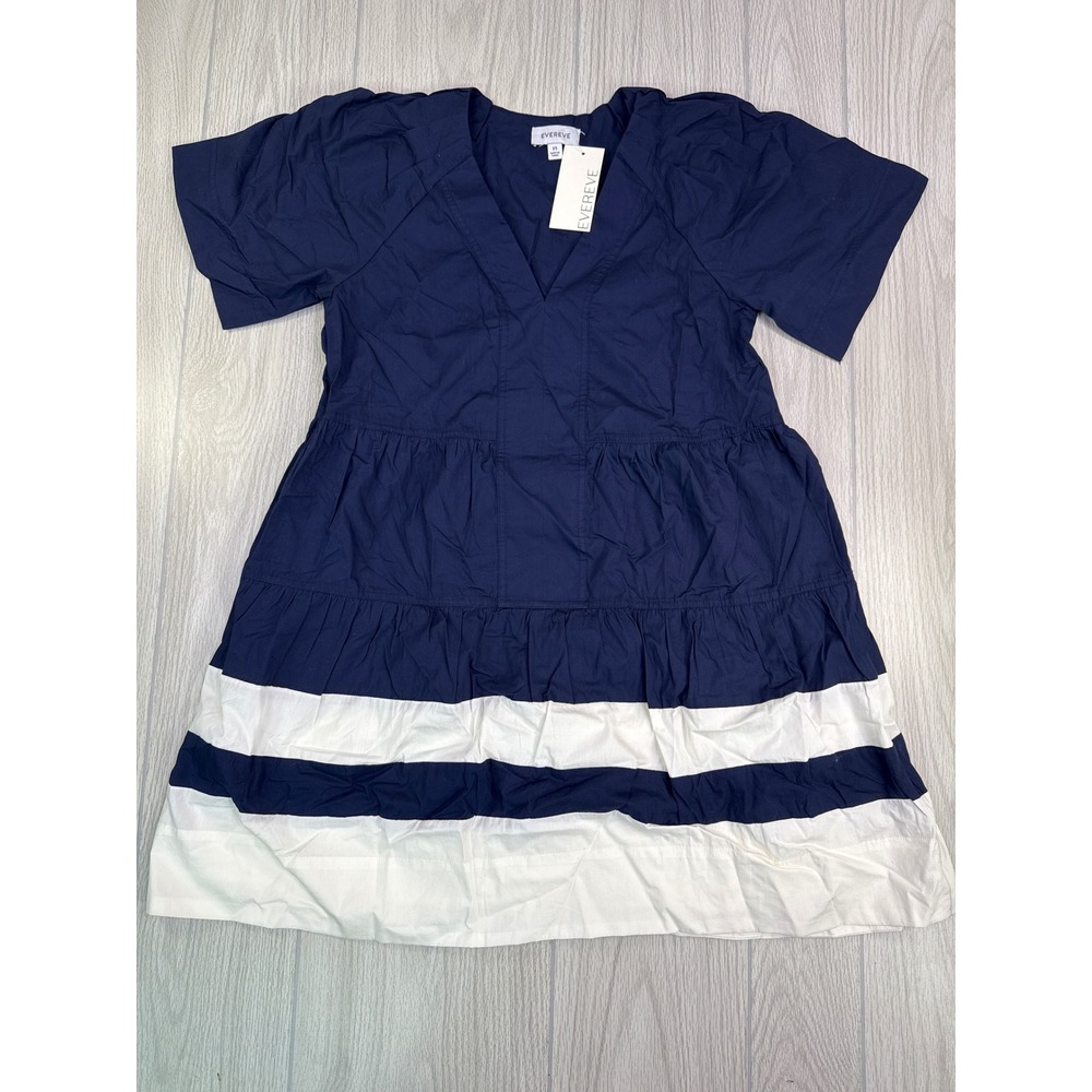 Evereve Ashlyn Shift Dress Navy & White Mini Dress Size XS New With Tags